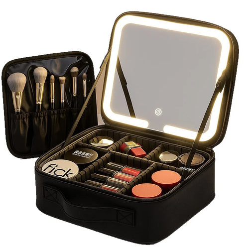 "Premium LED Travel Cosmetic Bag with Mirror – Large Capacity"