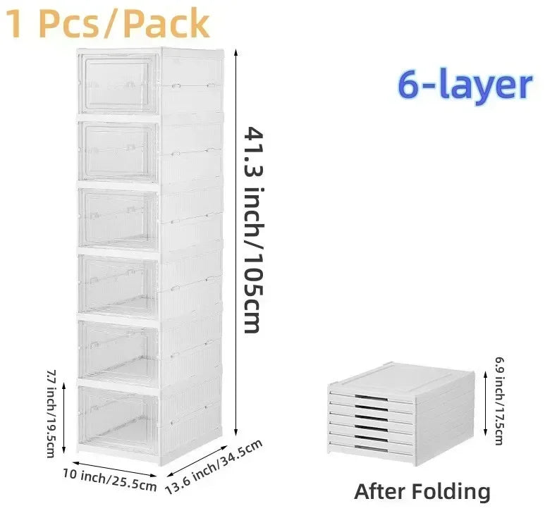 "6-Layer Foldable Transparent Shoe Storage Box – Stackable Organizer"