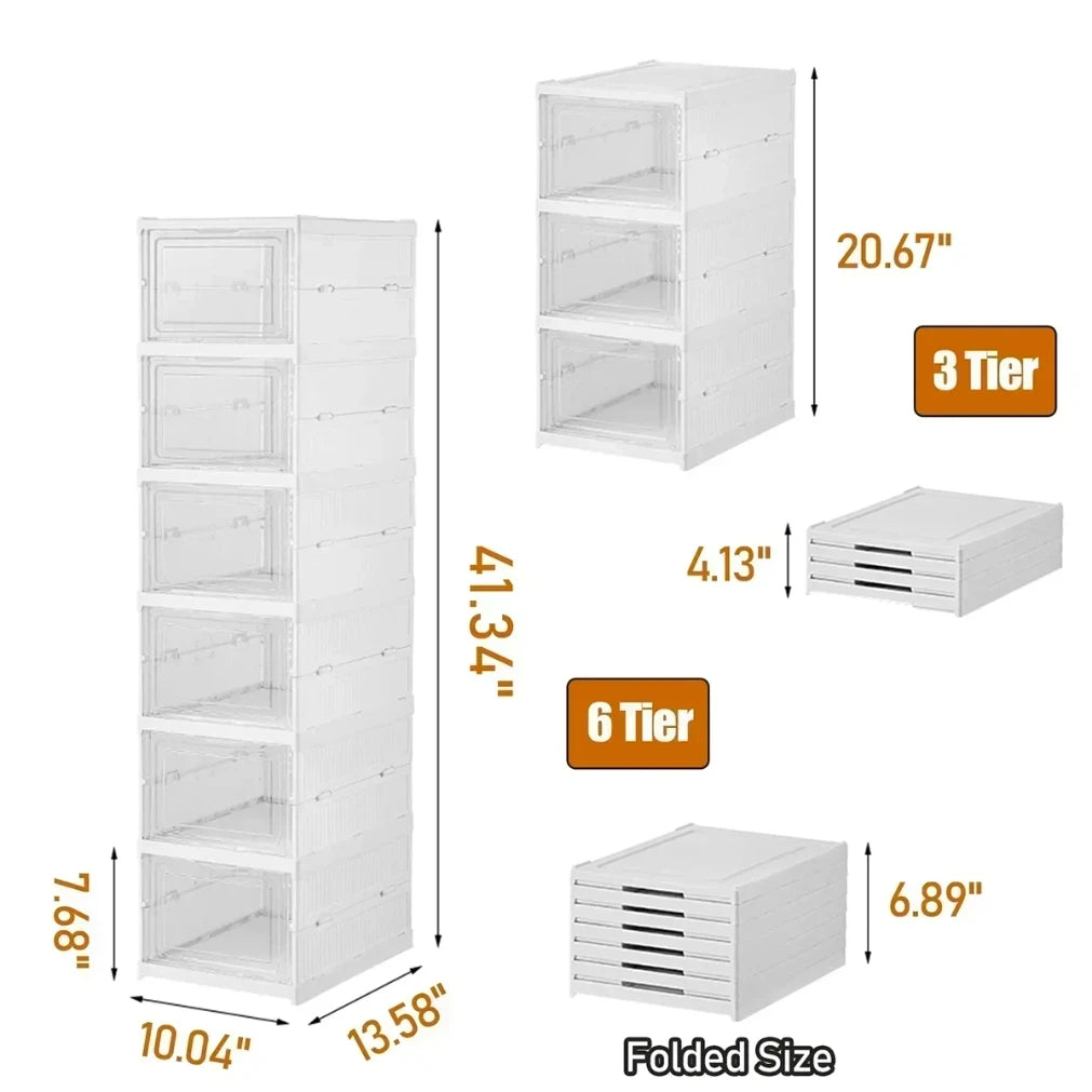"6-Layer Foldable Transparent Shoe Storage Box – Stackable Organizer"