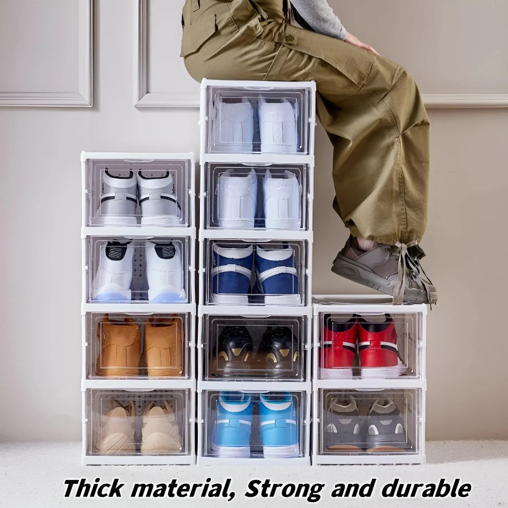 "6-Layer Foldable Transparent Shoe Storage Box – Stackable Organizer"